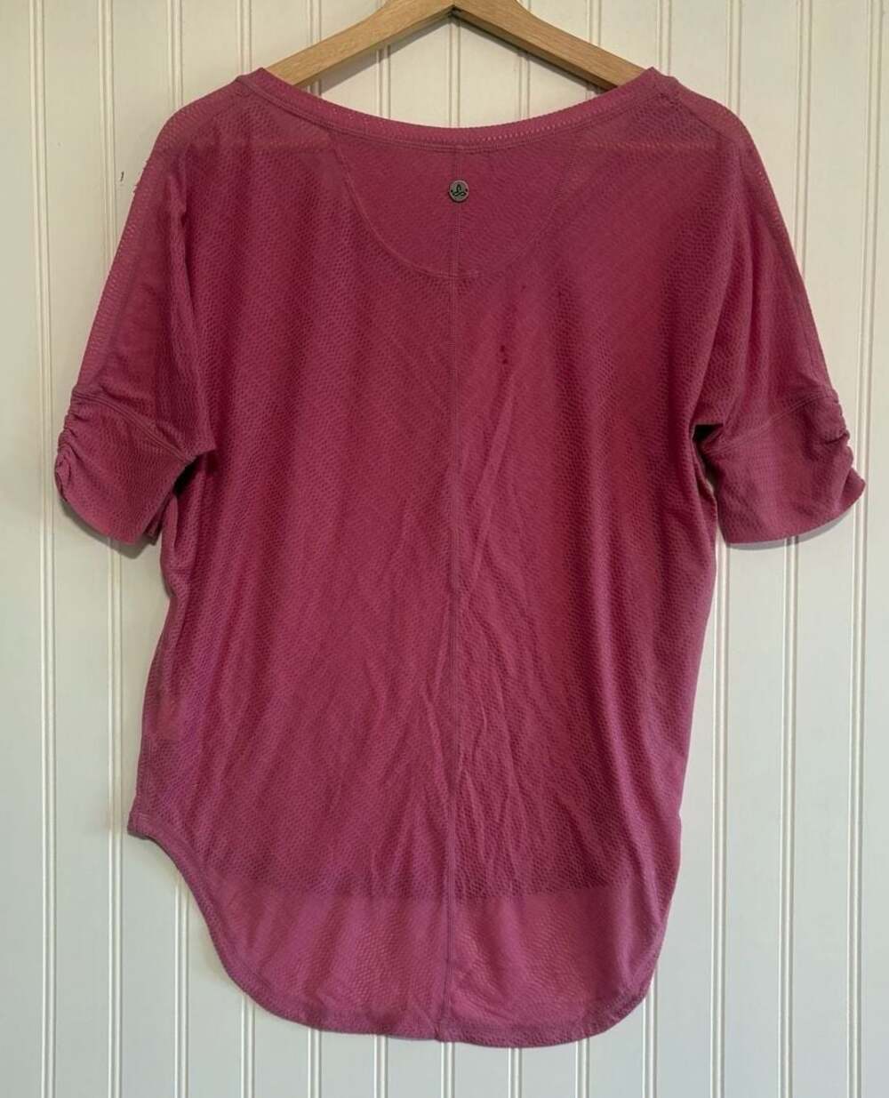 prAna Mika Ruched Sleeve High-Low Top Pink Size S - Picture 2 of 5